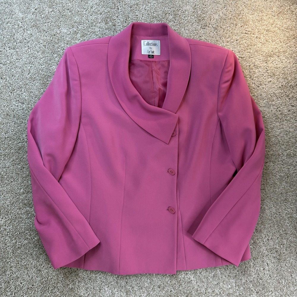 Le Suit Suit Jacket Womens 16 Pink Lined Shawl Collar Career Workwear Office